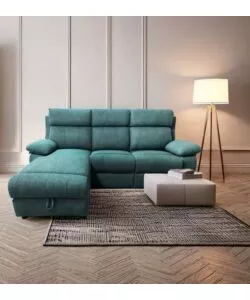 DIVANO ANGOLARE BELLAHOME "KETTY" IN TESSUTO VERDE CON PENISOLA A SINISRA 197X174/93,5X95 CM
