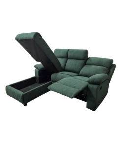 DIVANO ANGOLARE BELLAHOME "KETTY" IN TESSUTO VERDE CON PENISOLA A SINISRA 197X174/93,5X95 CM