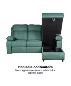 DIVANO ANGOLARE BELLAHOME "KETTY" IN TESSUTO VERDE CON PENISOLA A DESTRA 197X174/93,5X95 CM