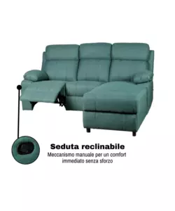 DIVANO ANGOLARE BELLAHOME "KETTY" IN TESSUTO VERDE CON PENISOLA A DESTRA 197X174/93,5X95 CM