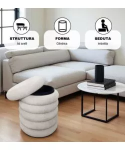 POUF CONTENITORE BELLAHOME AVORIO 38X38X45 CM