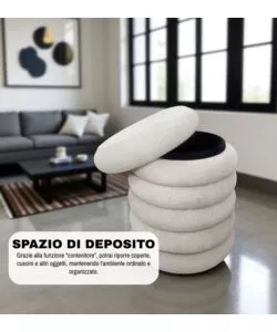 POUF CONTENITORE BELLAHOME AVORIO 38X38X45 CM