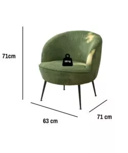 POLTRONA "NORA" IN VELLUTO A COSTE SALVIA 63X71X71 CM