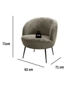 POLTRONA "NORA" IN VELLUTO A COSTE GRIGIO 63X71X71 CM
