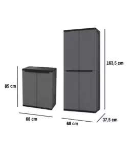 SET 2 ARMADI ALTO E BASSO TERRY IN POLIPROPILENE GRIGIO 68X37,5X85/163,5 CM