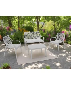 SET DA GIARDINO "HONOLULU" IN POLIPROPILENE GRIGIO 1 DIVANO, 2 POLTRONE E 1 TAVOLINO