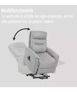 POLTRONA CON RECLINER E ALZATA ELETTRICO BELLAHOME "PRATO" GRIGIO 82X90X108 CM