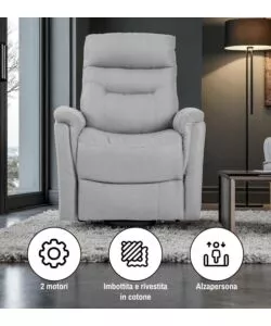 POLTRONA CON RECLINER E ALZATA ELETTRICO BELLAHOME "PRATO" GRIGIO 82X90X108 CM