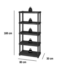 SCAFFALE 5 RIPIANI IN POLIPROPILENE "OCEANO" NERO 80X30X188 CM