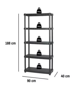 SCAFFALE 5 RIPIANI IN POLIPROPILENE "URANO" NERO 90X40X188 CM