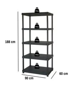 SCAFFALE 5 RIPIANI IN POLIPROPILENE "KRIOS" NERO 90X60X188 CM