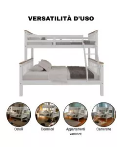 LETTO A CASTELLO BELLAHOME "AVIGNONE" IN PINO MASSELLO BIANCO 202,5X132X155 CM
