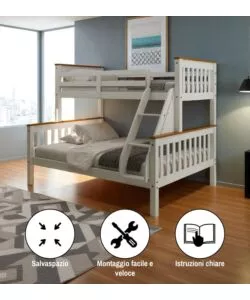 LETTO A CASTELLO BELLAHOME "AVIGNONE" IN PINO MASSELLO BIANCO 202,5X132X155 CM