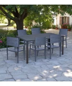 SET DA GIARDINO ESSENZA "SVEN" ANTRACITE 6 SEDUTE E TAVOLO