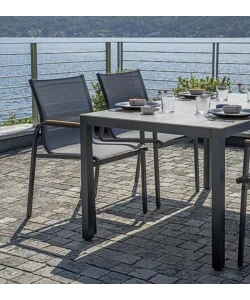 SET DA GIARDINO SOLARIA "TARQUINIA" ANTRACITE IN FERRO E VETROCERAMICA 4 SEDUTE E TAVOLO