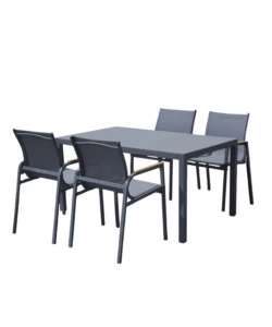 SET DA GIARDINO SOLARIA "TARQUINIA" ANTRACITE IN FERRO E VETROCERAMICA 4 SEDUTE E TAVOLO