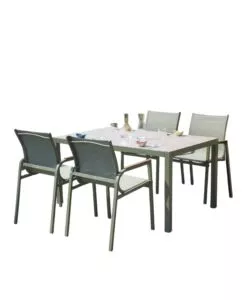 SET DA GIARDINO SOLARIA "TARQUINIA" VERDE IN FERRO E VETROCERAMICA 4 SEDUTE E TAVOLO