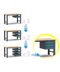 BANCO DA LAVORO GARAGE FISSO FAMI "LINEA 391" IN LEGNO DI FAGGIO E LAMIERA GRIGIO ANTRACITE 200X75X87,7 CM