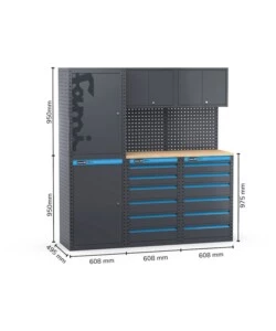 ARREDAMENTO MODULARE GARAGE FAMI "LINEA 391" CON ARMADI 1 ANTA E CASSETTIERE IN LAMIERA ANTRACITE 182,4X49,5X190 CM
