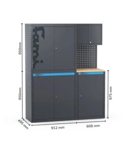ARREDAMENTO MODULARE GARAGE FAMI "LINEA 391" CON ARMADI ANTA A BATTENTE IN LAMIERA ANTRACITE 152X49,5X190 CM