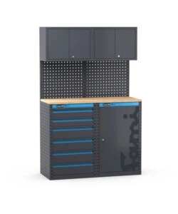 ARREDAMENTO MODULARE GARAGE FAMI "LINEA 391" CON CASSETTIERA E ARMADIO A 1 ANTA IN LAMIERA ANTRACITE 121,6X49,5X190 CM