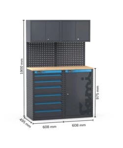 ARREDAMENTO MODULARE GARAGE FAMI "LINEA 391" CON CASSETTIERA E ARMADIO A 1 ANTA IN LAMIERA ANTRACITE 121,6X49,5X190 CM