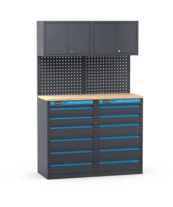 ARREDAMENTO MODULARE GARAGE FAMI "LINEA 391" CON CASSETTIERE IN LAMIERA ANTRACITE 121,6X49,5X190 CM