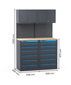 ARREDAMENTO MODULARE GARAGE FAMI "LINEA 391" CON CASSETTIERE IN LAMIERA ANTRACITE 121,6X49,5X190 CM