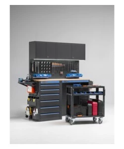 ARREDAMENTO MODULARE GARAGE FAMI "LINEA 391" CON CASSETTIERA E CARRELLO A 3 PIANI IN LAMIERA ANTRACITE 152X49,5X190 CM