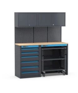 ARREDAMENTO MODULARE GARAGE FAMI "LINEA 391" CON CASSETTIERA E CARRELLO A 3 PIANI IN LAMIERA ANTRACITE 152X49,5X190 CM