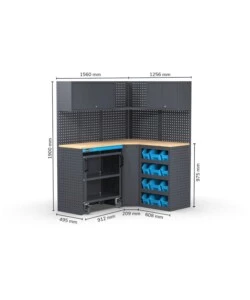 ARREDAMENTO MODULARE GARAGE FAMI "LINEA 391" ANGOLARE IN LAMIERA ANTRACITE 156+125,6X495X190 CM
