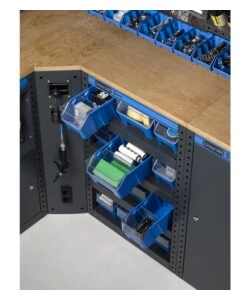 ARREDAMENTO MODULARE FAMI "LINEA 391" CON ARMADI CON 1 ANTA, CARRELLO A 3 PIANI E CONTENITORI IN LAMIERA ANTRACITE 212,8X49,5X190 CM