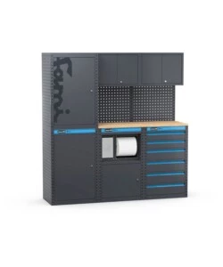 ARREDAMENTO MODULARE GARAGE FAMI "LINEA 391" CON ARMADI A 1 ANTA, MODULO DI SERVIZIO E CASSETTIERA IN LAMIERA ANTRACITE 182,4X49,5X190 CM
