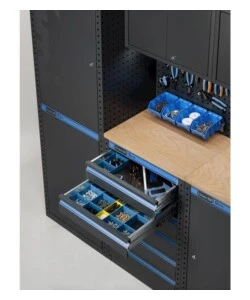 ARREDAMENTO MODULARE GARAGE FAMI "LINEA 391" CON ARMADI A 1 ANTA, MODULO DI SERVIZIO E CASSETTIERA IN LAMIERA ANTRACITE 182,4X49,5X190 CM