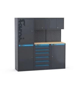 ARREDAMENTO MODULARE GARAGE FAMI "LINEA 391" CON ARMADI A 1 ANTA E CASSETTIERA IN LAMIERA ANTRACITE 182,4X49,5X190 CM
