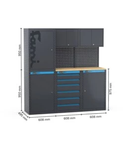 ARREDAMENTO MODULARE GARAGE FAMI "LINEA 391" CON ARMADI A 1 ANTA E CASSETTIERA IN LAMIERA ANTRACITE 182,4X49,5X190 CM