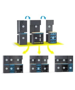 ARREDAMENTO MODULARE GARAGE FAMI "LINEA 391" ANGOLARE IN LAMIERA ANTRACITE 368,8+247,2X49,5X190 CM