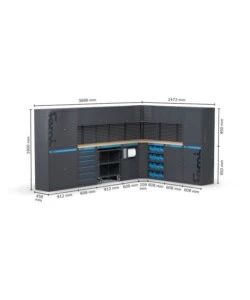 ARREDAMENTO MODULARE GARAGE FAMI "LINEA 391" ANGOLARE IN LAMIERA ANTRACITE 368,8+247,2X49,5X190 CM
