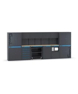 ARREDAMENTO MODULARE GARAGE FAMI "LINEA 391" CON ARMADI AD ANTA, CASSETTIERA, CARRELLO E MODULO DI SERVIZIO IN LAMIERA ANTRACITE 456X49,5X190 CM