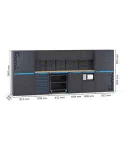 ARREDAMENTO MODULARE GARAGE FAMI "LINEA 391" CON ARMADI AD ANTA, CASSETTIERA, CARRELLO E MODULO DI SERVIZIO IN LAMIERA ANTRACITE 456X49,5X190 CM