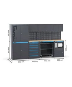 ARREDAMENTO MODULARE GARAGE FAMI "LINEA 391" CON ARMADI A DUE ANTE, CASSETTIERA, CARRELLO E MODULO DI SERVIZIO IN LAMIERA ANTRACITE 304X49,5X190 CM