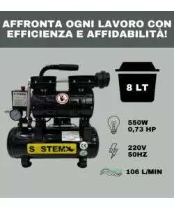 Compressore aria silenziato System+ 8lt 0,73hp