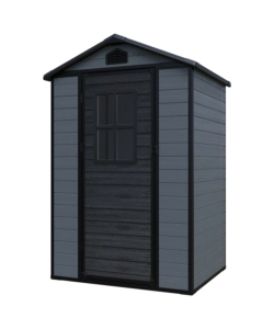 Casetta da giardino Domus "Leonor 4x3" in resina grigio con porta battente singola 129x106x198 cm