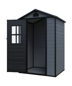 Casetta da giardino Domus "Leonor 4x3" in resina grigio con porta battente singola 129x106x198 cm