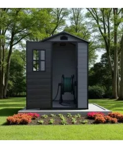 Casetta da giardino Domus "Leonor 4x3" in resina grigio con porta battente singola 129x106x198 cm