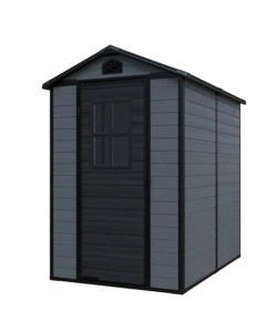 Casetta da giardino Domus "Leonor 4x6" in resina grigio con porta battente singola 134x194x198 cm