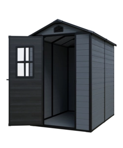 Casetta da giardino Domus "Leonor 4x6" in resina grigio con porta battente singola 134x194x198 cm