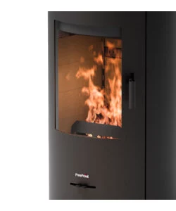 STUFA A LEGNA ERMETICA VENTILATA FREEPOINT "EOS 9 WOOD AIR T2" NERO 9 KW