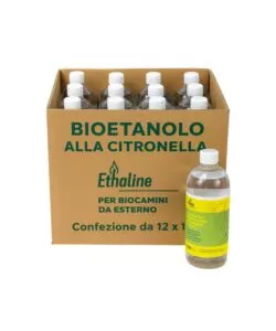 BIOETANOLO PER BIOCAMINI DA ESTERNO ETHALINE GARDEN CON CITRONELLA 12 BOTTIGLIE DA 1 LT - TOTALE DI 12 LITRI