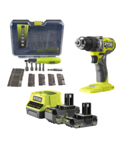 KIT TRAPANO A PERCUSSIONE A BATTERIA RYOBI "RPD18BL1-2C42TA59" CON SET 59 ACCESSORI 2 BATTERIE 18V 2AH 4AH E CARICABATTERIE
